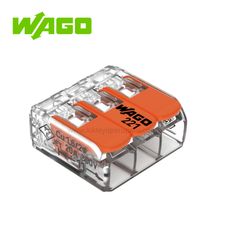 CONECTOR DE EMPALME 3 POLOS C/PALANCA 32A 450V (221-413) WAGO