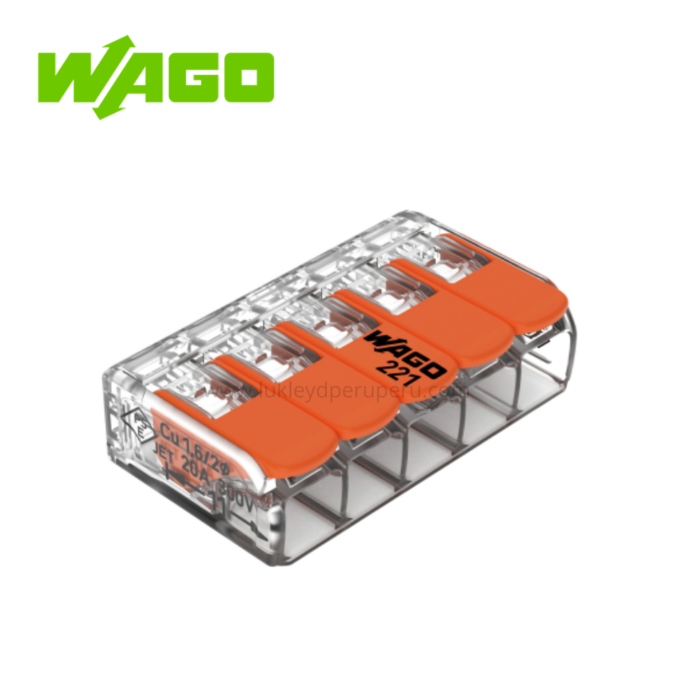 CONECTOR DE EMPALME 5 POLOS C/PALANCA 32A 450V (221-415) WAGO
