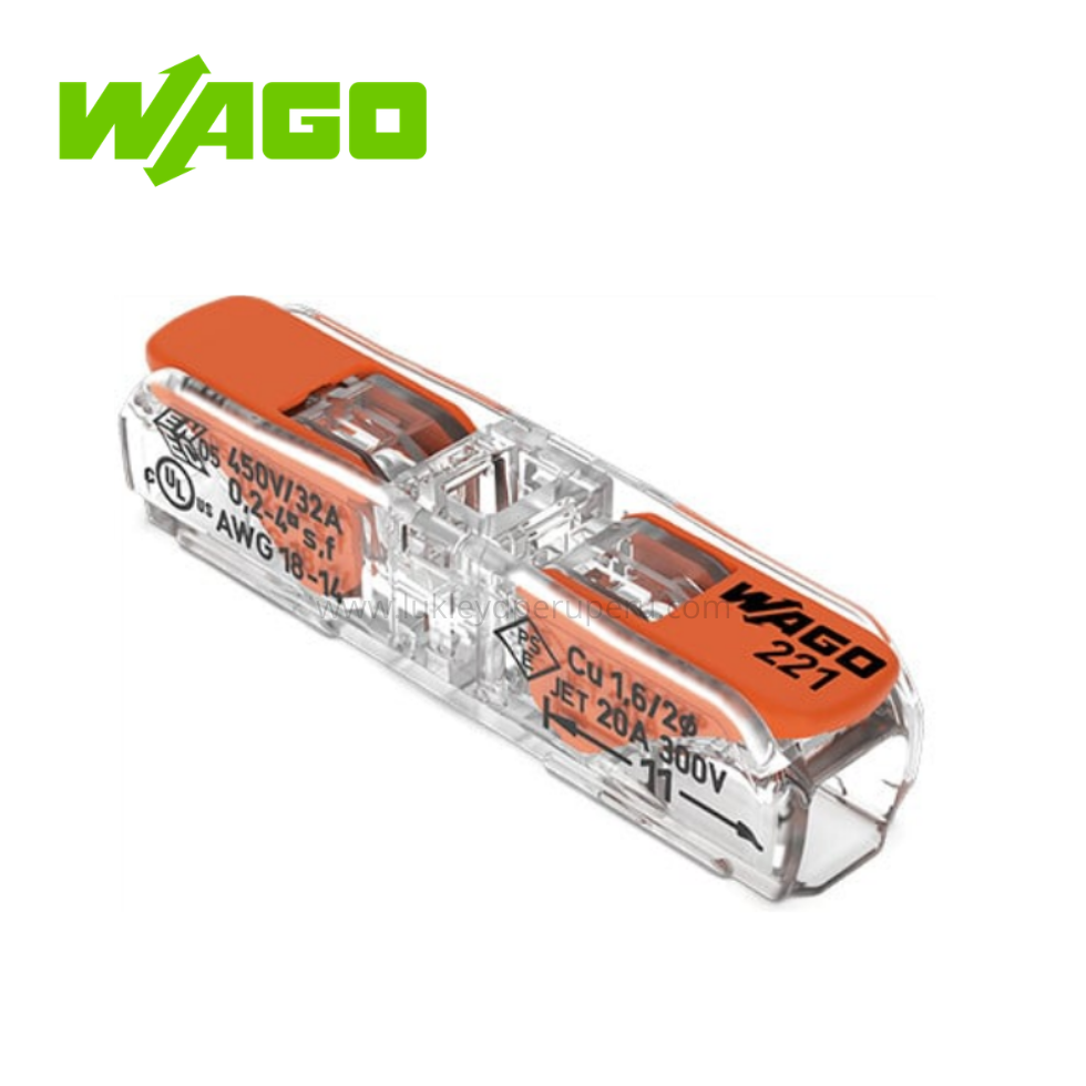 CONECTOR DE EMPALME EN LINEA 2 POLOS C/PALANCA (221-2411) - WAGO
