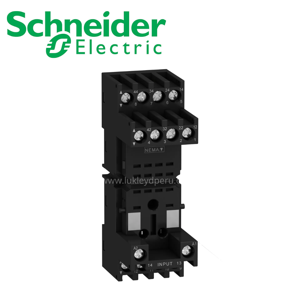 Base rectangular para relé de 14 pines 10A 250V modelo RXM tipo tornillo. SCHNEIDER ELECTRIC