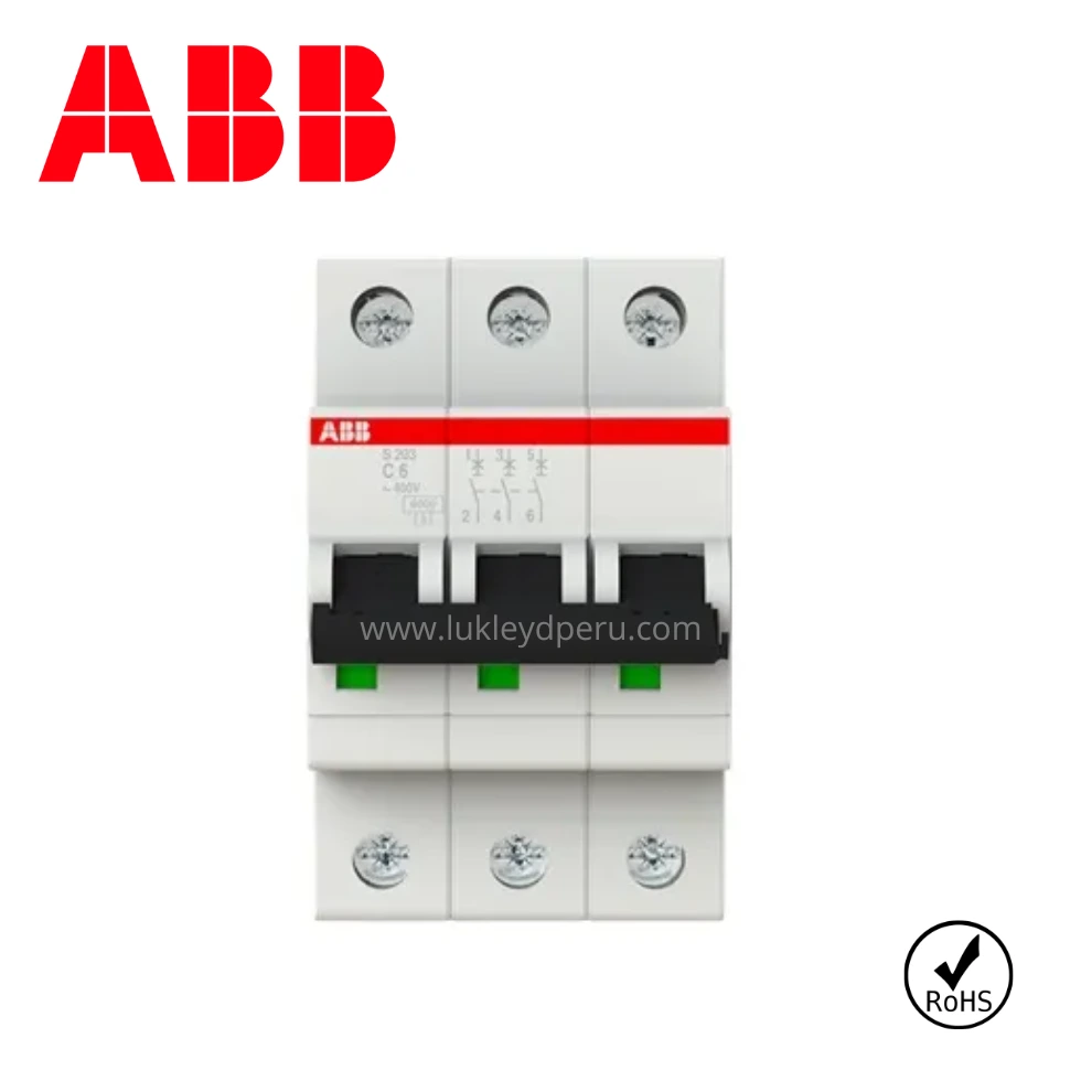INTERRUPTOR TERMOMAGNÉTICO ABB 3X10A 20/6kA 230/400V S203-C10 CURVA C