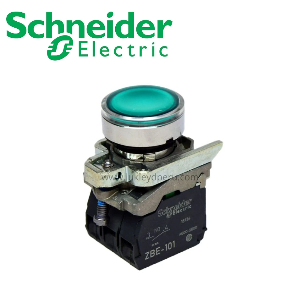 Pulsador luminoso verde 22mm c/LED 110VAC con block NA+NC SCHNEIDER ELECTRIC