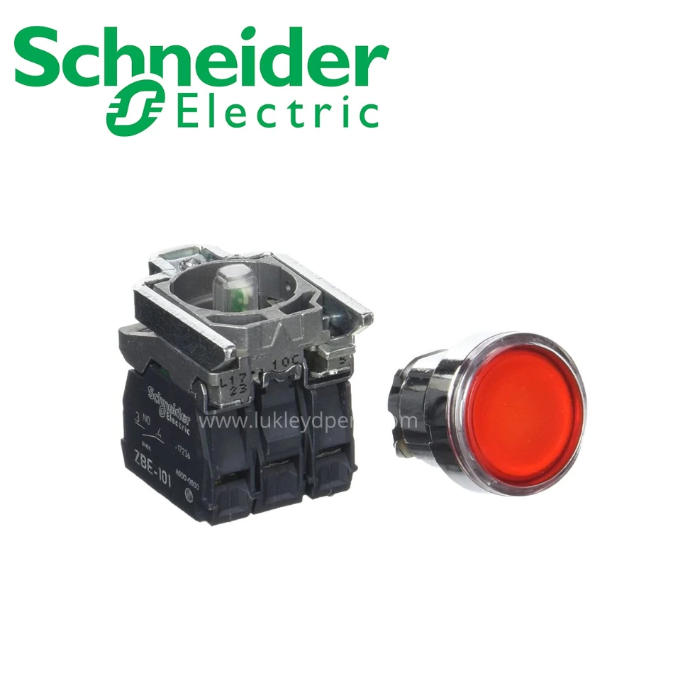 Pulsador luminoso rojo 22mm c/LED 110VAC con block NA+NC SCHNEIDER ELECTRIC